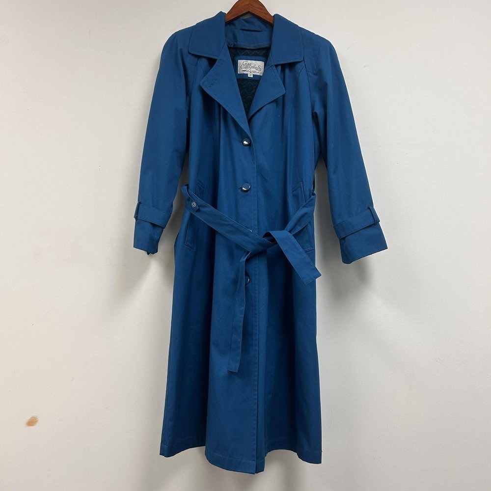 Vintage Coat Collectibles Coat Womens 8 Blue Polyester Twill Belted Trench Long